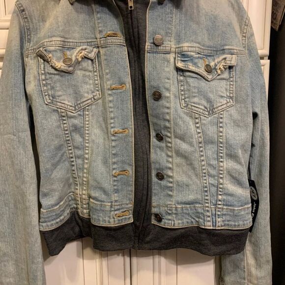 jet john eshaya denim double jacket hoodie M/L - Picture 2 of 9